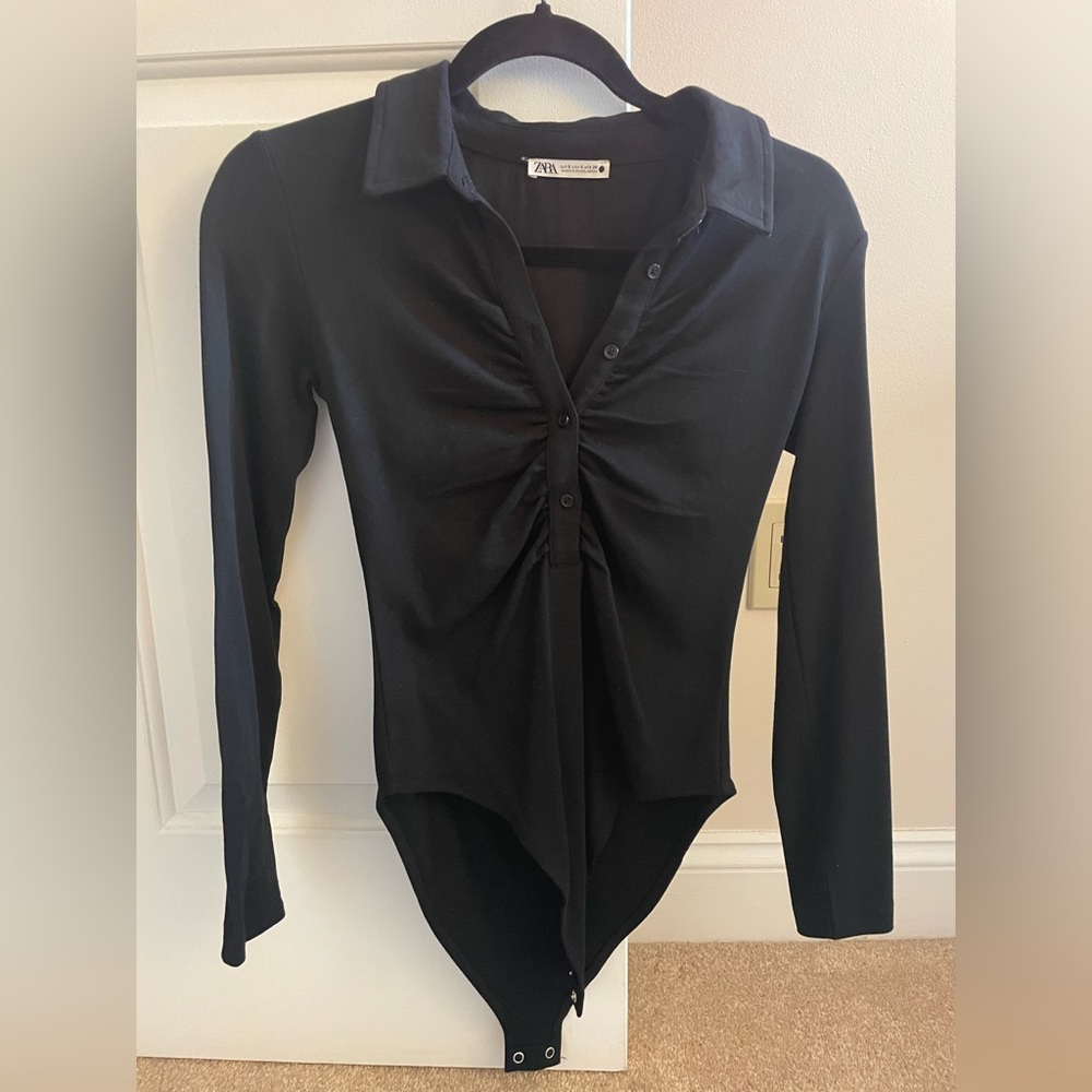 Zara Small black Polo Long-sleeve Bodysuit